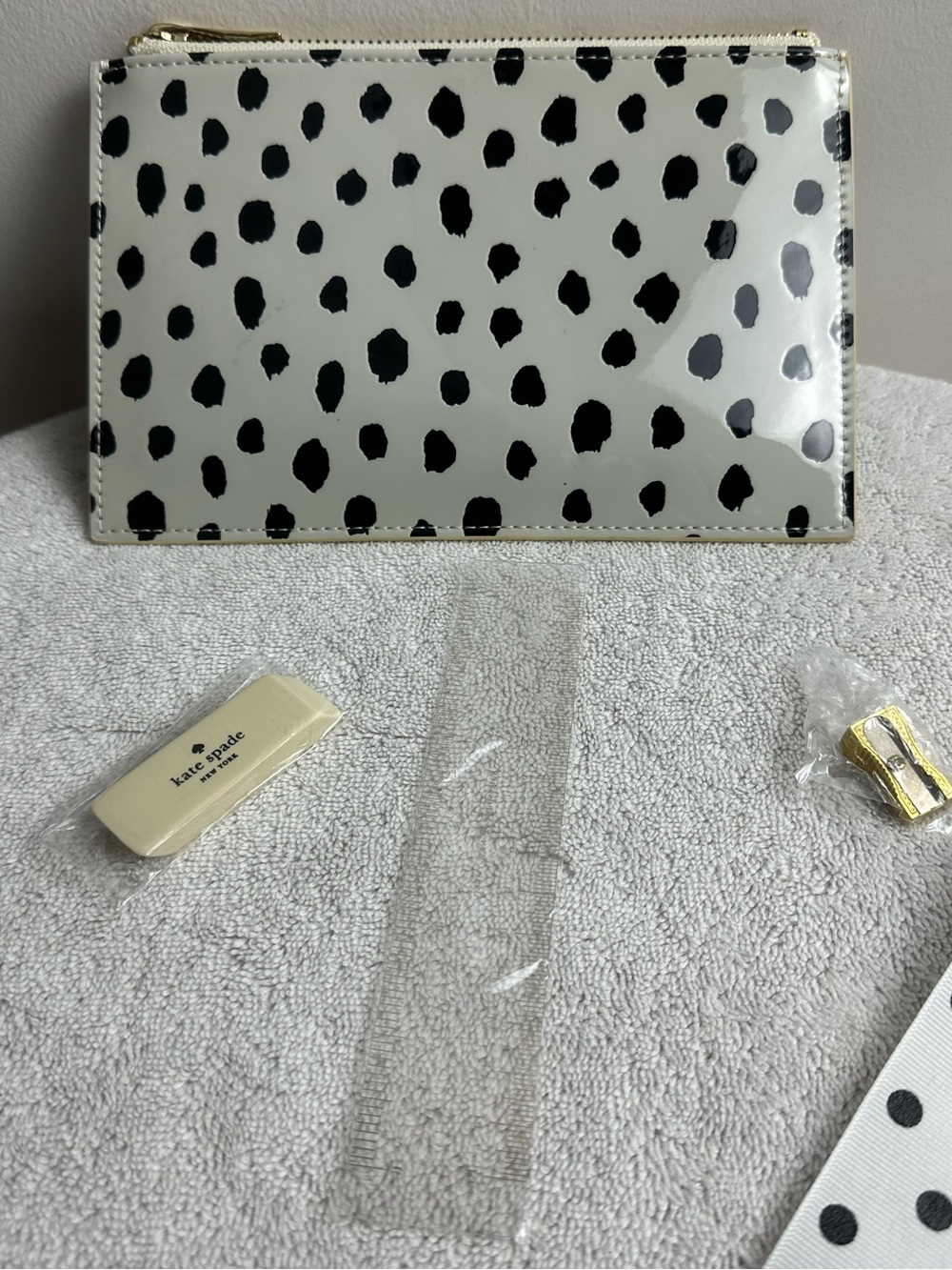 kate spade Black and White Dalmatian Spot Patent Leather Wristlet